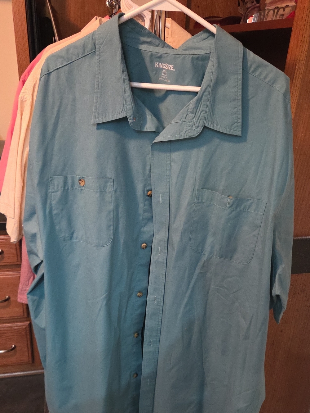 Kingsize Teal Short-Sleeve Casual Button-Down Shirt